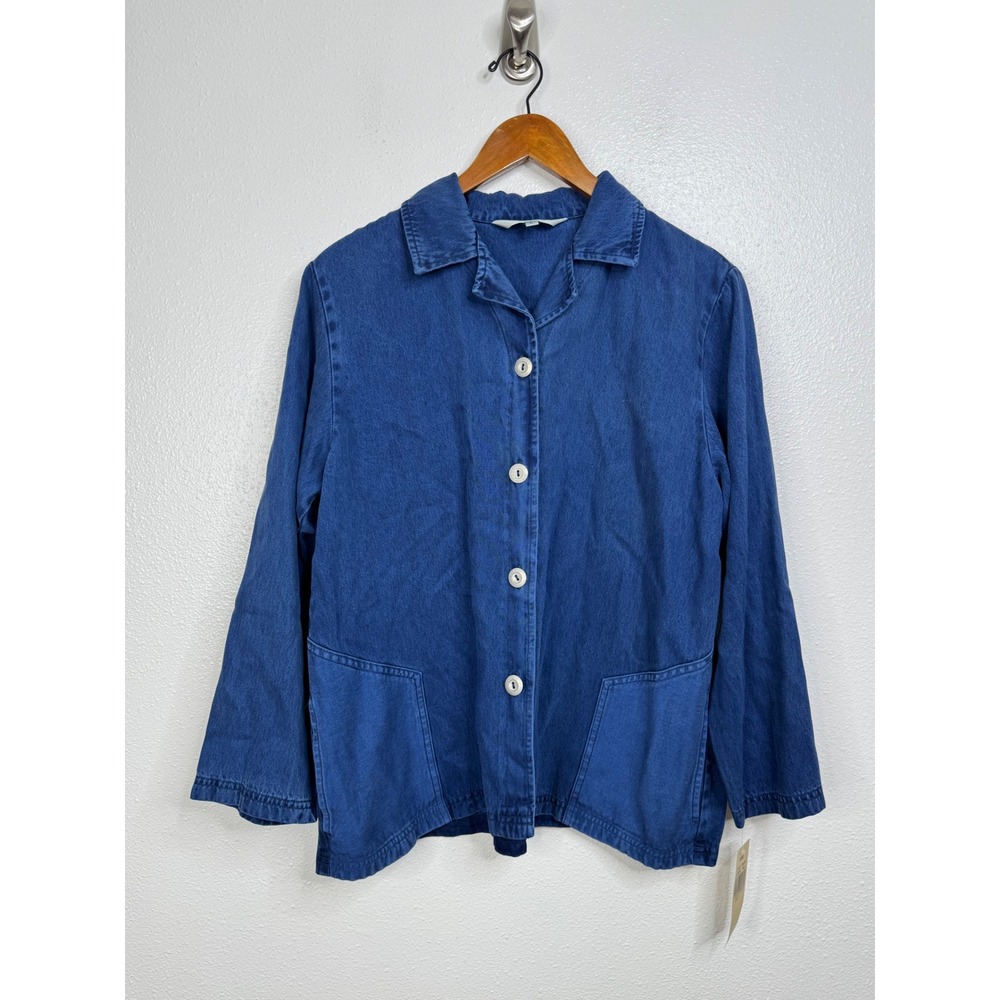 Melrose‎ Studio Womens Blue Tencel Button Front Shirt Jacket Size L NWT
